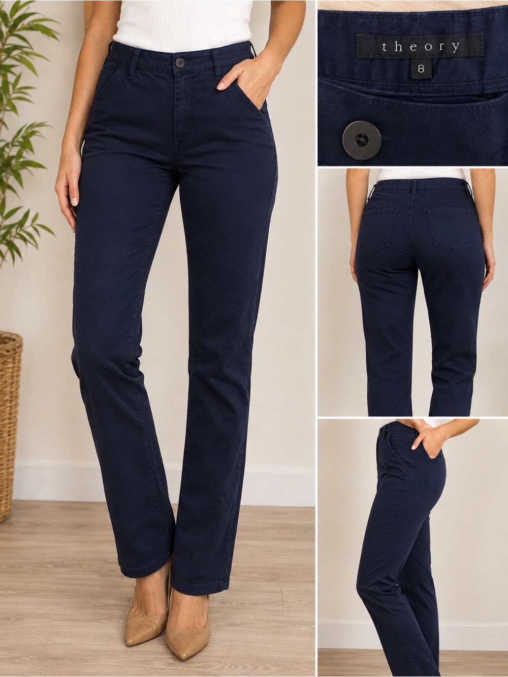 Theory Navy Straight-Leg Jeans